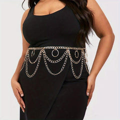  Layered Waist Chain Metal Tassel Dress Girdle for Women