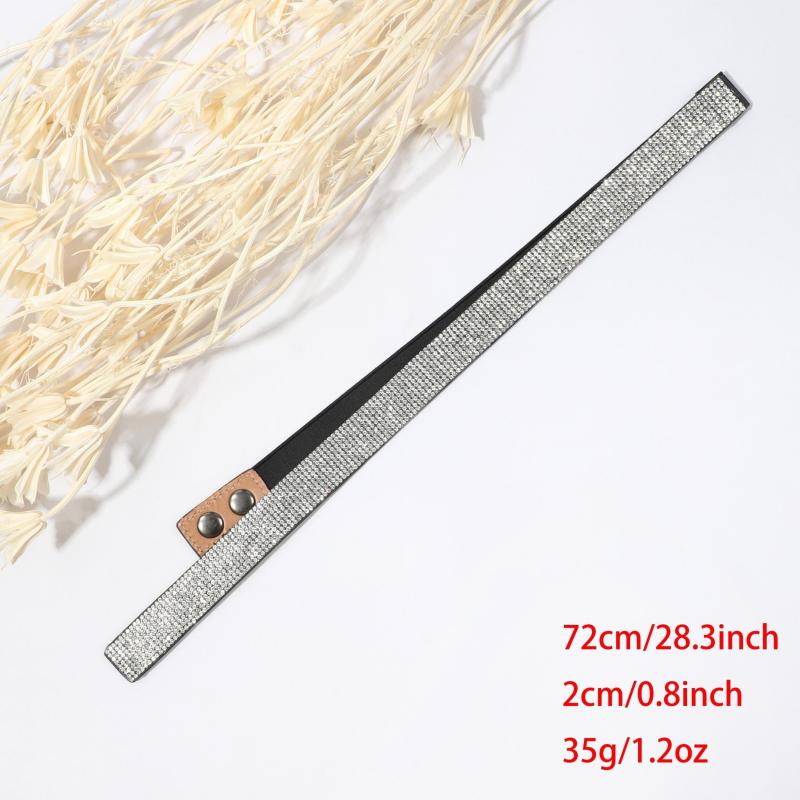 Sparkling Rhinestone Elastic Belt Silvery Waistband for Party