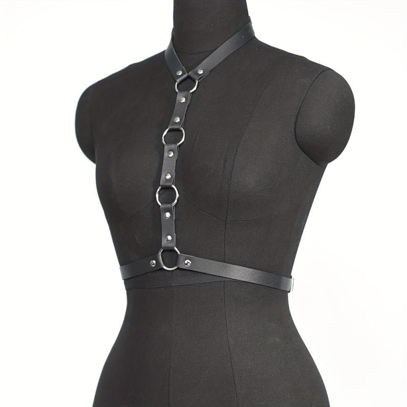 Gothic PU Leather Belt Chest Harness for Women Punk Rivet Body Harness