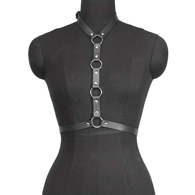 Gothic PU Leather Belt Chest Harness for Women Punk Rivet Body Harness