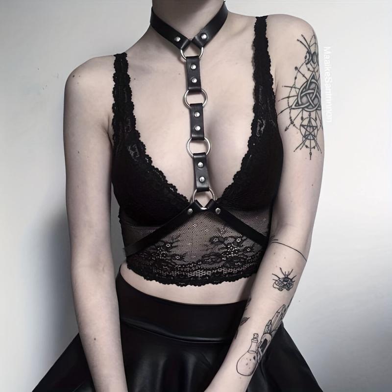 Gothic PU Leather Belt Chest Harness for Women Punk Rivet Body Harness