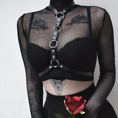Gothic PU Leather Belt Chest Harness for Women Punk Rivet Body Harness