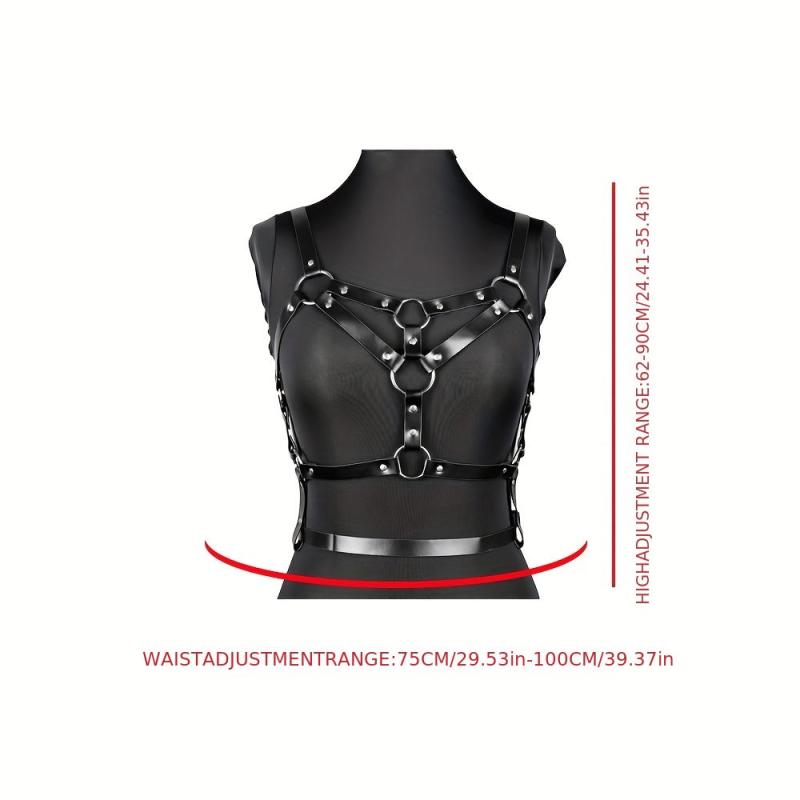 Rivet Chain Ring Linked Harness Belt Cage Bra Gothic PU Leather Belt