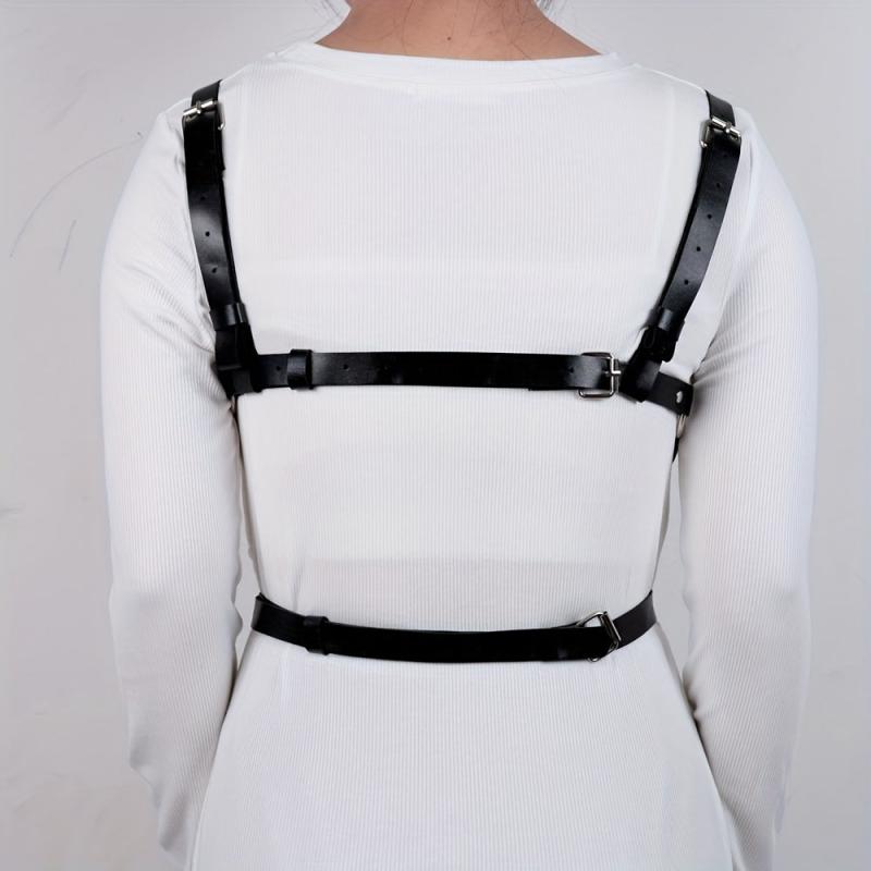 Rivet Chain Ring Linked Harness Belt Cage Bra Gothic PU Leather Belt