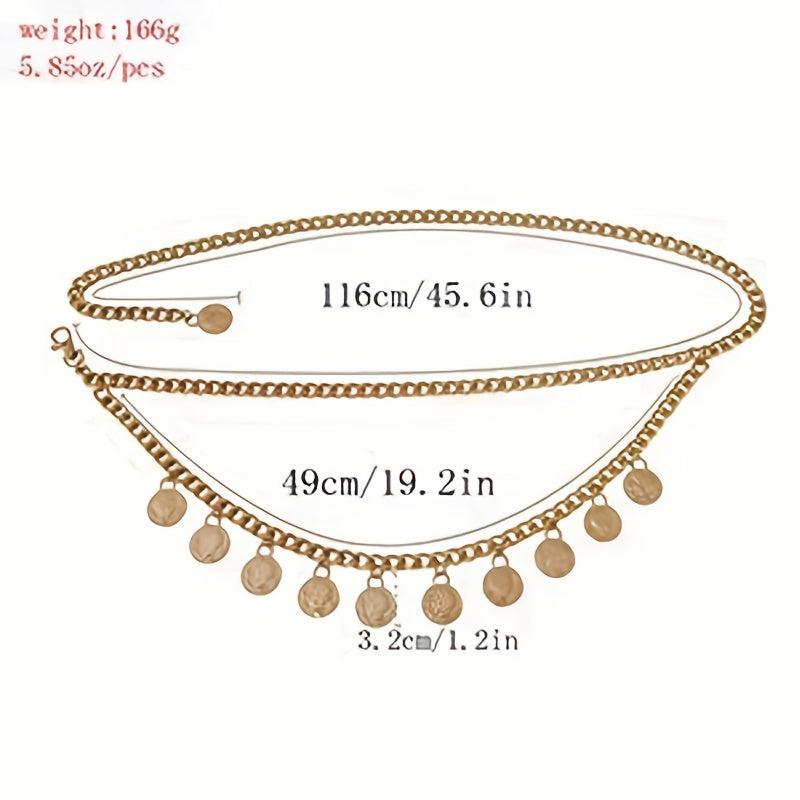 Vintage Coin Pendant Waist Chain Punk Golden Belly Chain Tassel Dress Girdle