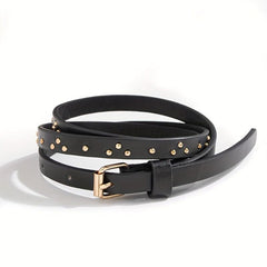 3pcs Thin PU Belt Rivet Decor Solid Belt Square Pin Buckle Belt Casual Girdle