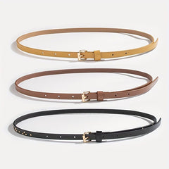 3pcs Thin PU Belt Rivet Decor Solid Belt Square Pin Buckle Belt Casual Girdle