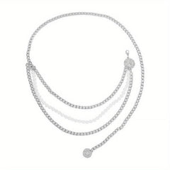 Metal Waist Chain Faux Pearl Dress Chain Pendant Tassel Jewelry