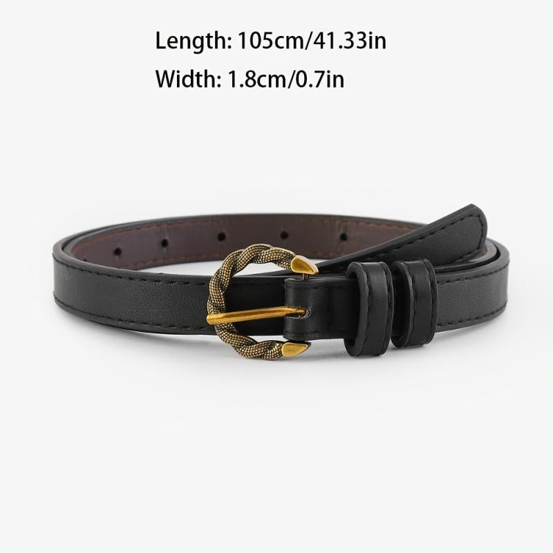 Vintage Snake Buckle Thin Pu Leather Belt for Women