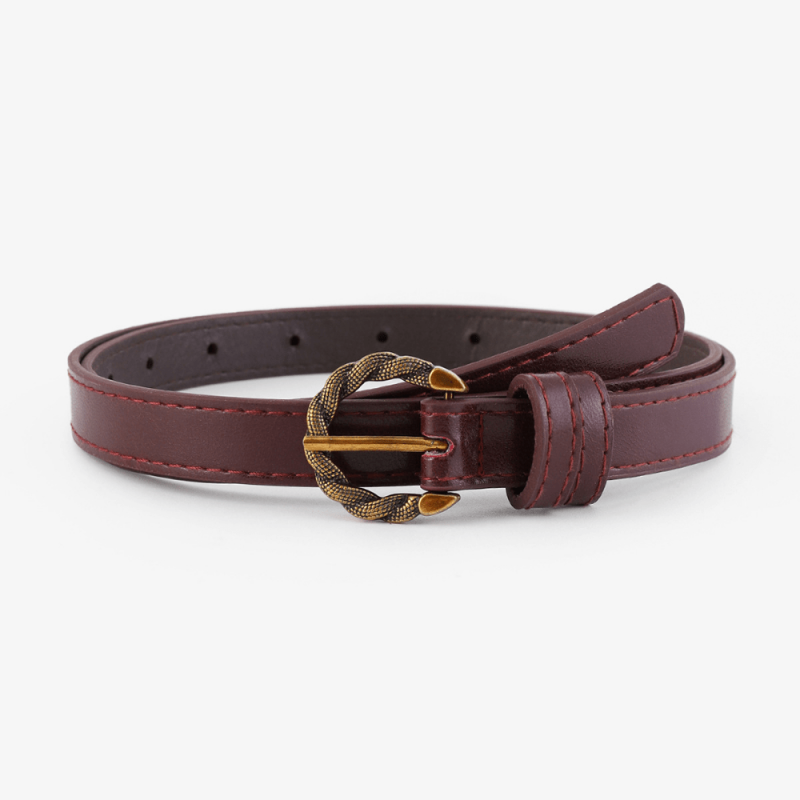 Vintage Snake Buckle Thin Pu Leather Belt for Women