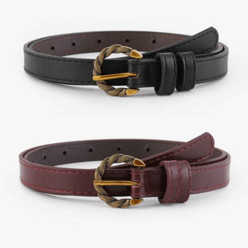 Vintage Snake Buckle Thin Pu Leather Belt for Women