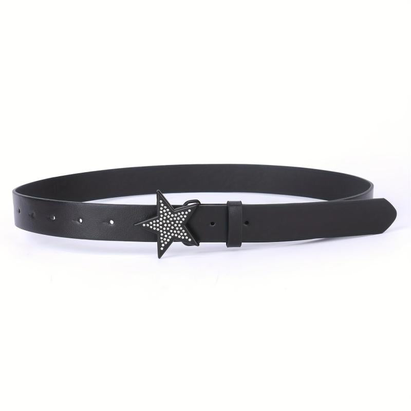 Vintage PU Leather Pentagram Belt with Rhinestone Buckle