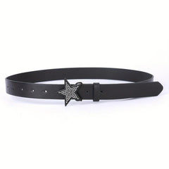 Vintage PU Leather Pentagram Belt with Rhinestone Buckle