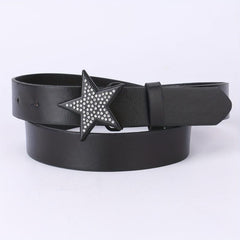 Vintage PU Leather Pentagram Belt with Rhinestone Buckle