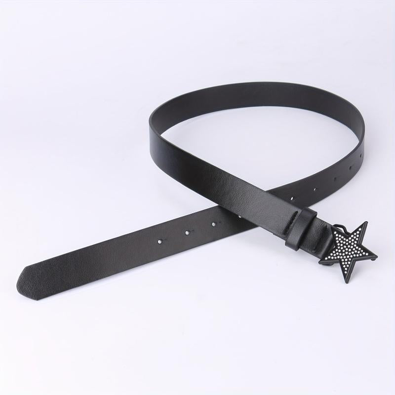Vintage PU Leather Pentagram Belt with Rhinestone Buckle
