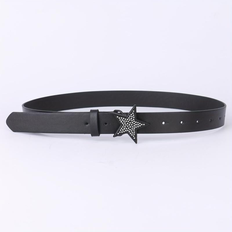 Vintage PU Leather Pentagram Belt with Rhinestone Buckle