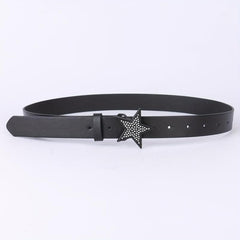 Vintage PU Leather Pentagram Belt with Rhinestone Buckle