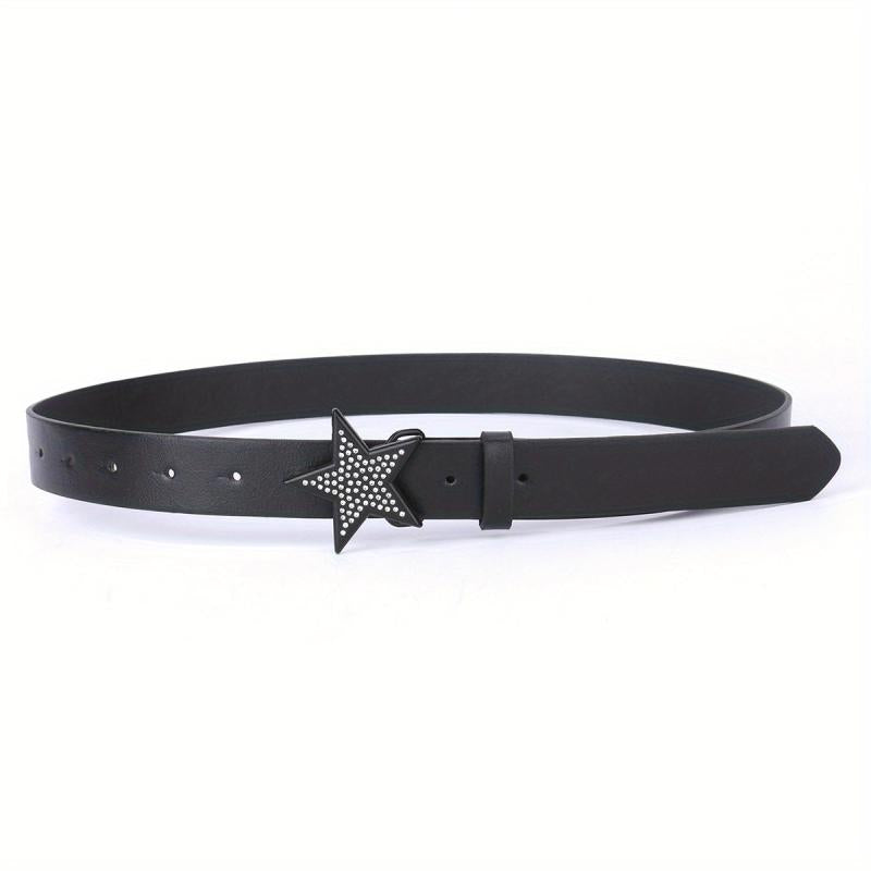 Vintage PU Leather Pentagram Belt with Rhinestone Buckle