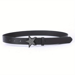 Vintage PU Leather Pentagram Belt with Rhinestone Buckle