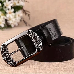 Boho Flower Embossed Microfiber Leather Belt Women