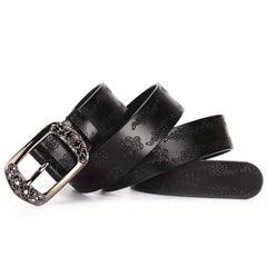 Boho Flower Embossed Microfiber Leather Belt Women