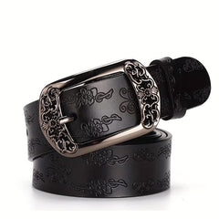 Boho Flower Embossed Microfiber Leather Belt Women