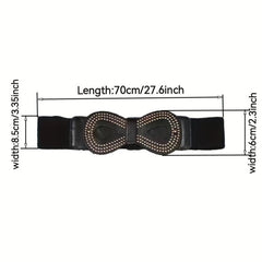 Vintage 8 Shaped Rivet Buckle Belt Elastic PU Leather Wide Belt