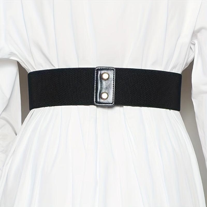 Vintage 8 Shaped Rivet Buckle Belt Elastic PU Leather Wide Belt