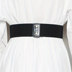 Vintage 8 Shaped Rivet Buckle Belt Elastic PU Leather Wide Belt