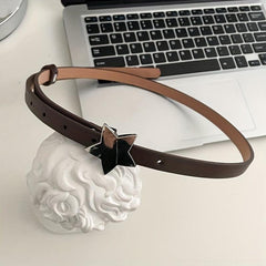 Pentagram Buckle Y2K Thin Belt Solid PU Leather Punk Dress Belt