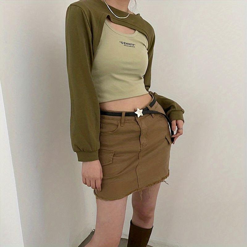 Pentagram Buckle Y2K Thin Belt Solid PU Leather Punk Dress Belt