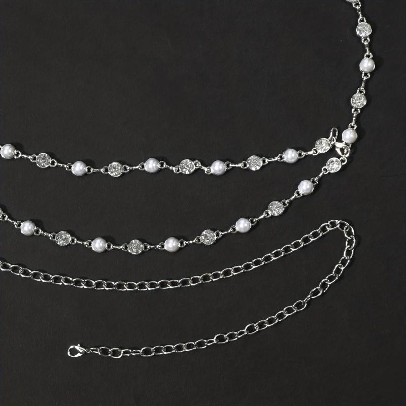Double Layer Waist Chain Faux Pearl Rhinestone Belly Chain