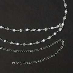 Double Layer Waist Chain Faux Pearl Rhinestone Belly Chain