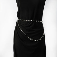 Double Layer Waist Chain Faux Pearl Rhinestone Belly Chain