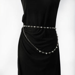 Double Layer Waist Chain Faux Pearl Rhinestone Belly Chain