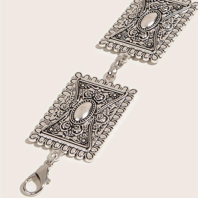 Vintage Carved Silvery Waist Chain Boho Metal Chain Belt Western Dress Girdle
