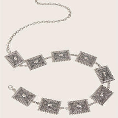 Vintage Carved Silvery Waist Chain Boho Metal Chain Belt Western Dress Girdle