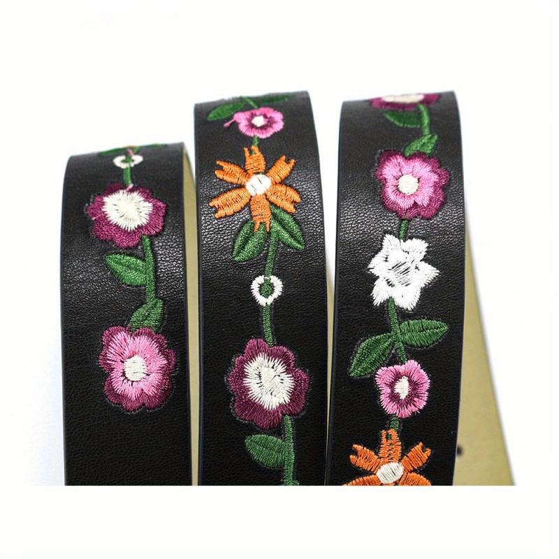 Boho Flower Embroidery Belt Vintage Pin Buckle PU Leather Waistband