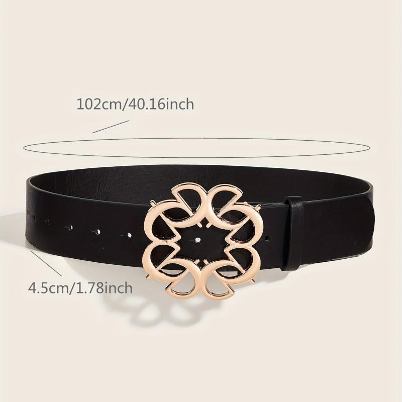 Hollow Out Buckle Belt PU Leather Wide Belt for Women