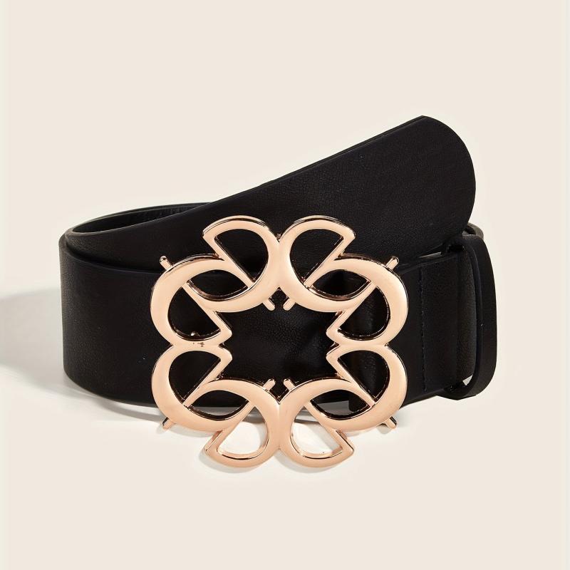 Hollow Out Buckle Belt PU Leather Wide Belt for Women
