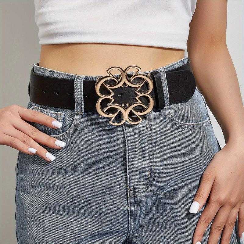 Hollow Out Buckle Belt PU Leather Wide Belt for Women