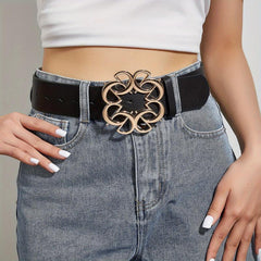 Hollow Out Buckle Belt PU Leather Wide Belt for Women