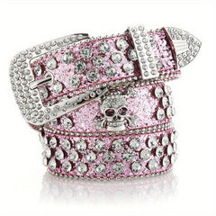 Skull Rivet Rhinestone PU Belt Solid Hip Hop Y2K Jeans Pants Belt Pin Buckle... 