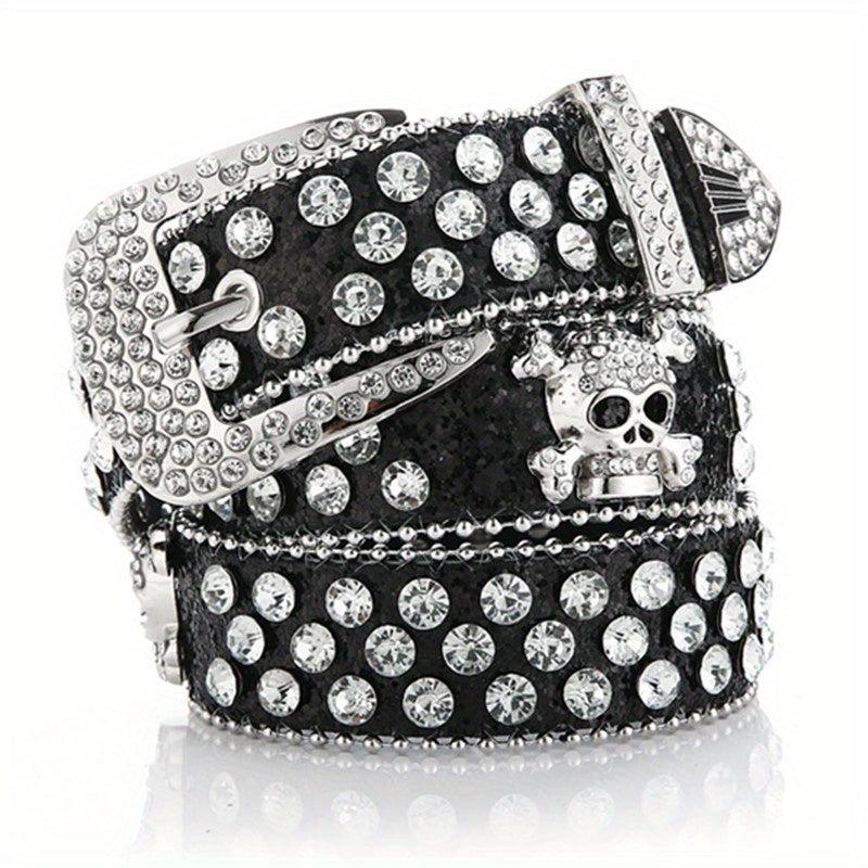 Skull Rivet Rhinestone PU Belt Solid Hip Hop Y2K Jeans Pants Belt Pin Buckle... 