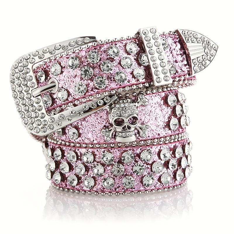 Skull Rivet Rhinestone PU Belt Solid Hip Hop Y2K Jeans Pants Belt Pin Buckle... 