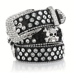 Skull Rivet Rhinestone PU Belt Solid Hip Hop Y2K Jeans Pants Belt Pin Buckle... 