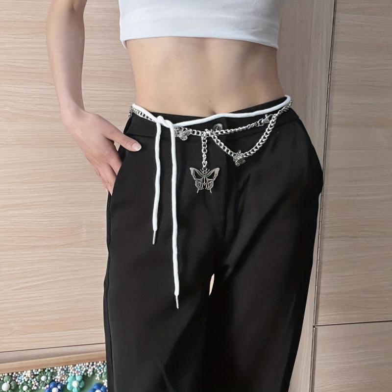 Butterfly Waist Chain with Tassel Silvery Belt for Women