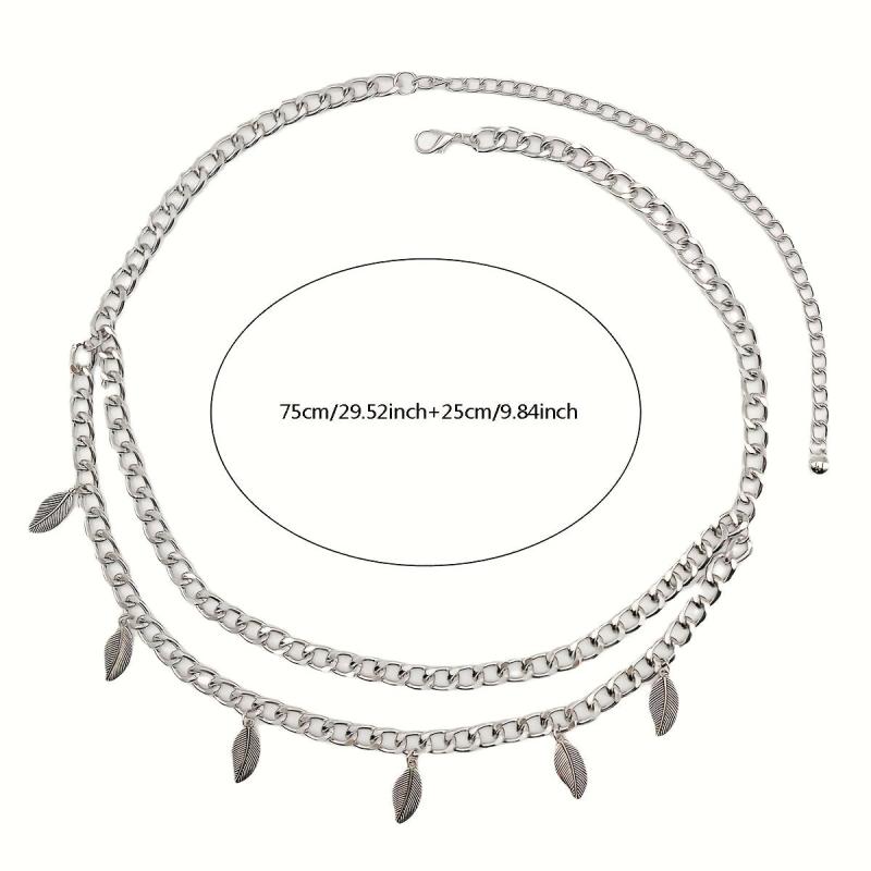 Fringe Double Layer Waist Chain Leaf Pendant Metal Belly Chain