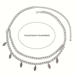 Fringe Double Layer Waist Chain Leaf Pendant Metal Belly Chain