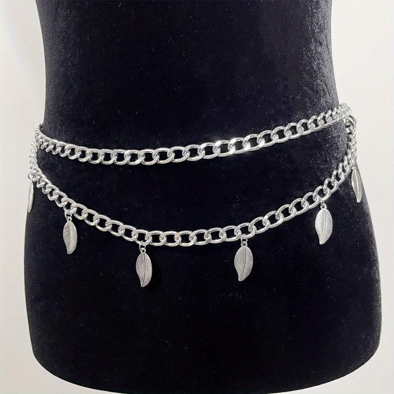 Fringe Double Layer Waist Chain Leaf Pendant Metal Belly Chain